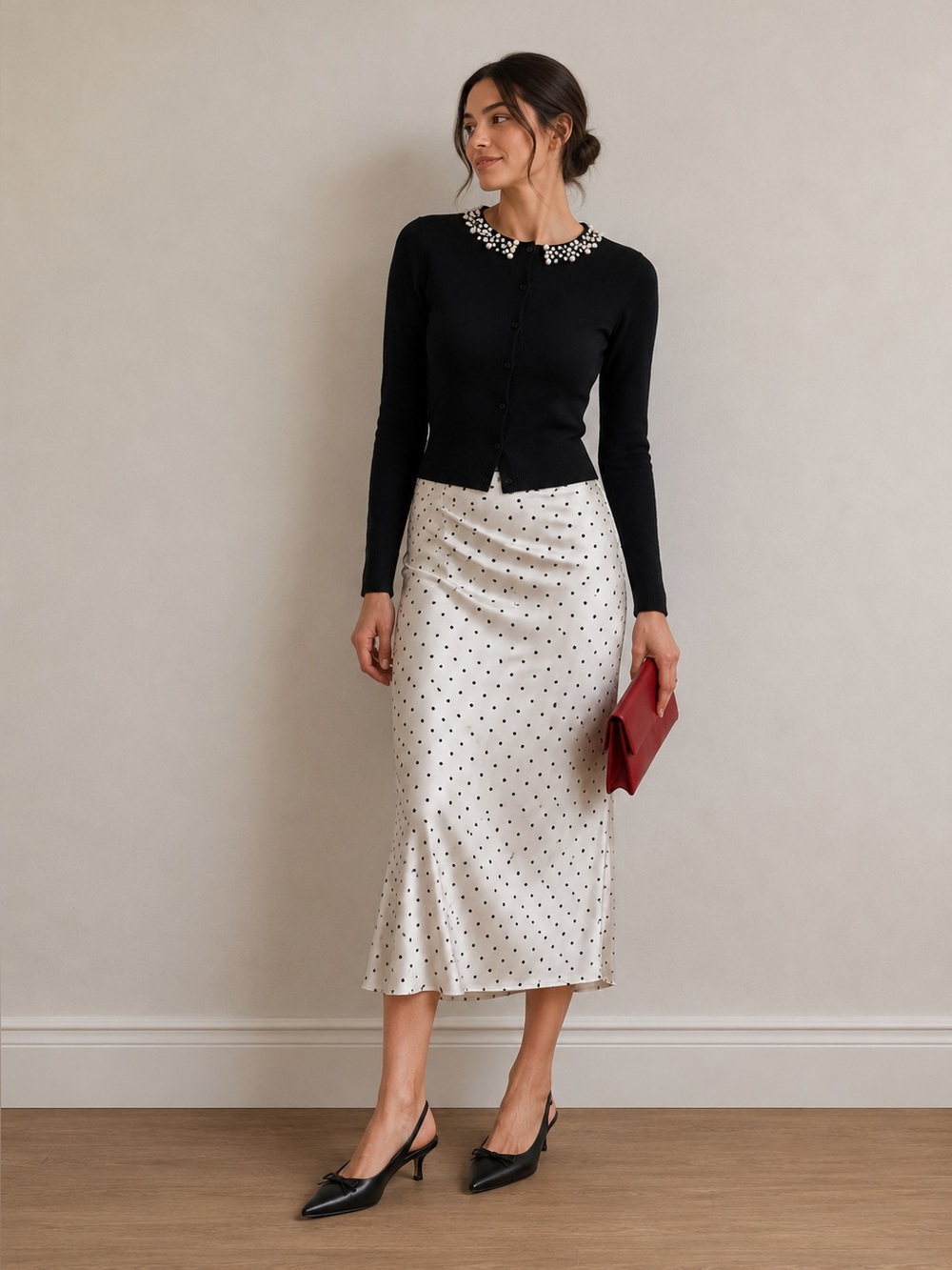 Sioni Black Pearl-Embellished Crewneck Cardigan